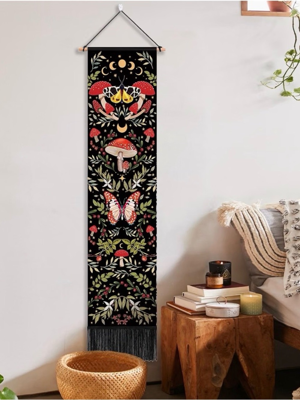 Mystic Mushroom & Butterfly Moon Phase Wall Hanging Tapestry